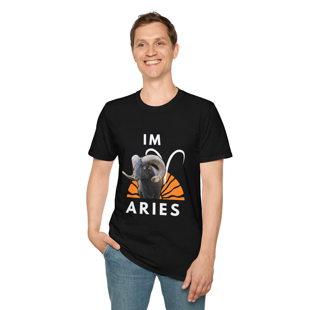 Aries Ram T-Shirt — “I’m Aries” Zodiac Tee with Pros & Cons Backprint