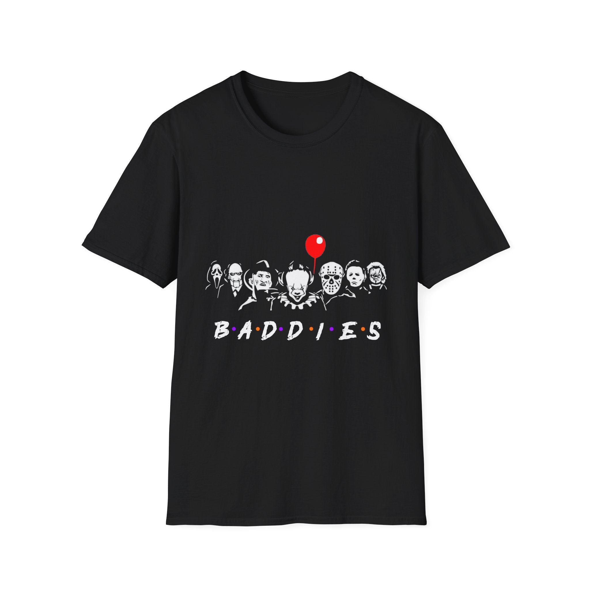 Baddies Graphic T-Shirt, Unisex Tee for Horror Lovers, Perfect for Halloween, Movie Nights, Gift for Friends, Casual Wear