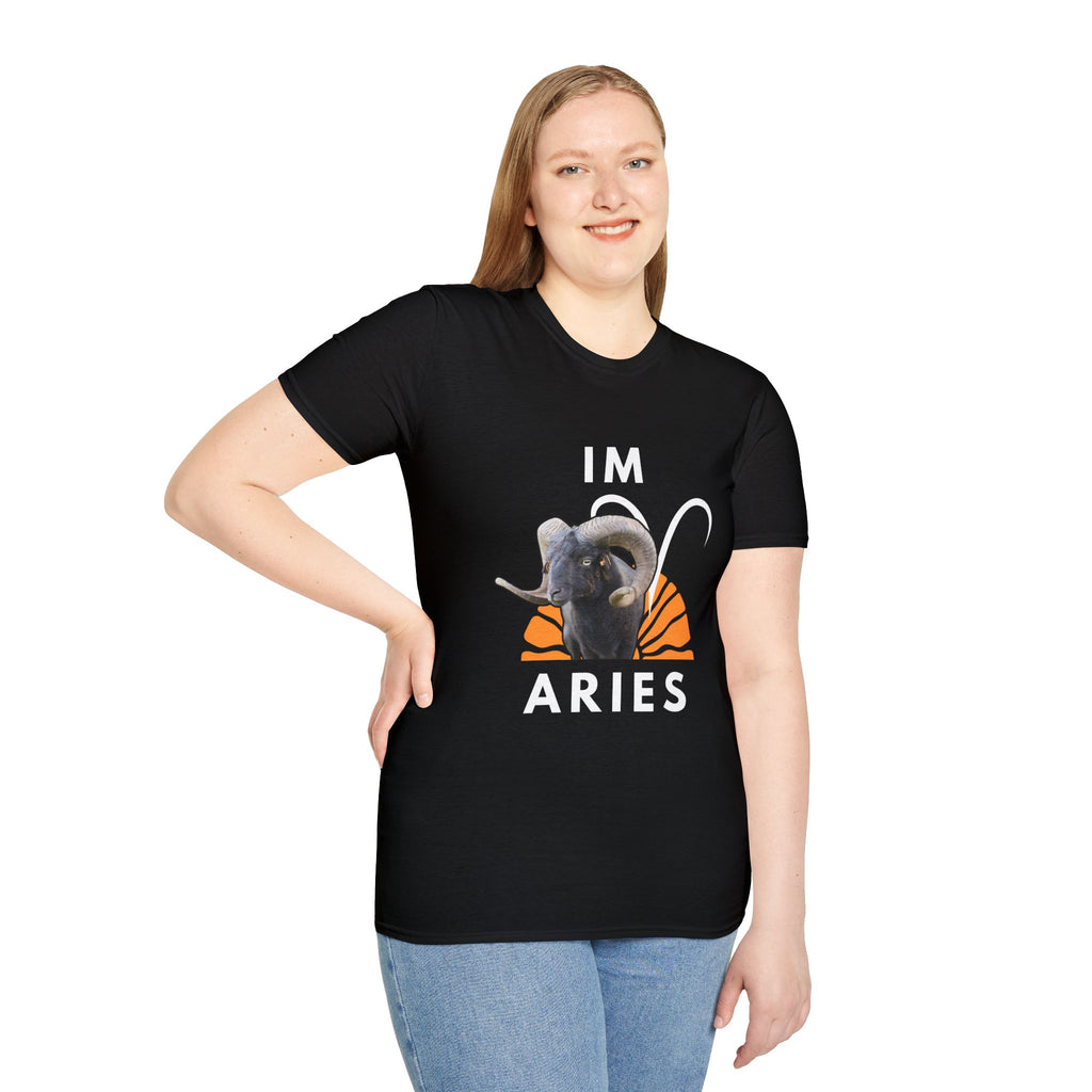 Aries Ram T-Shirt — “I’m Aries” Zodiac Tee with Pros & Cons Backprint