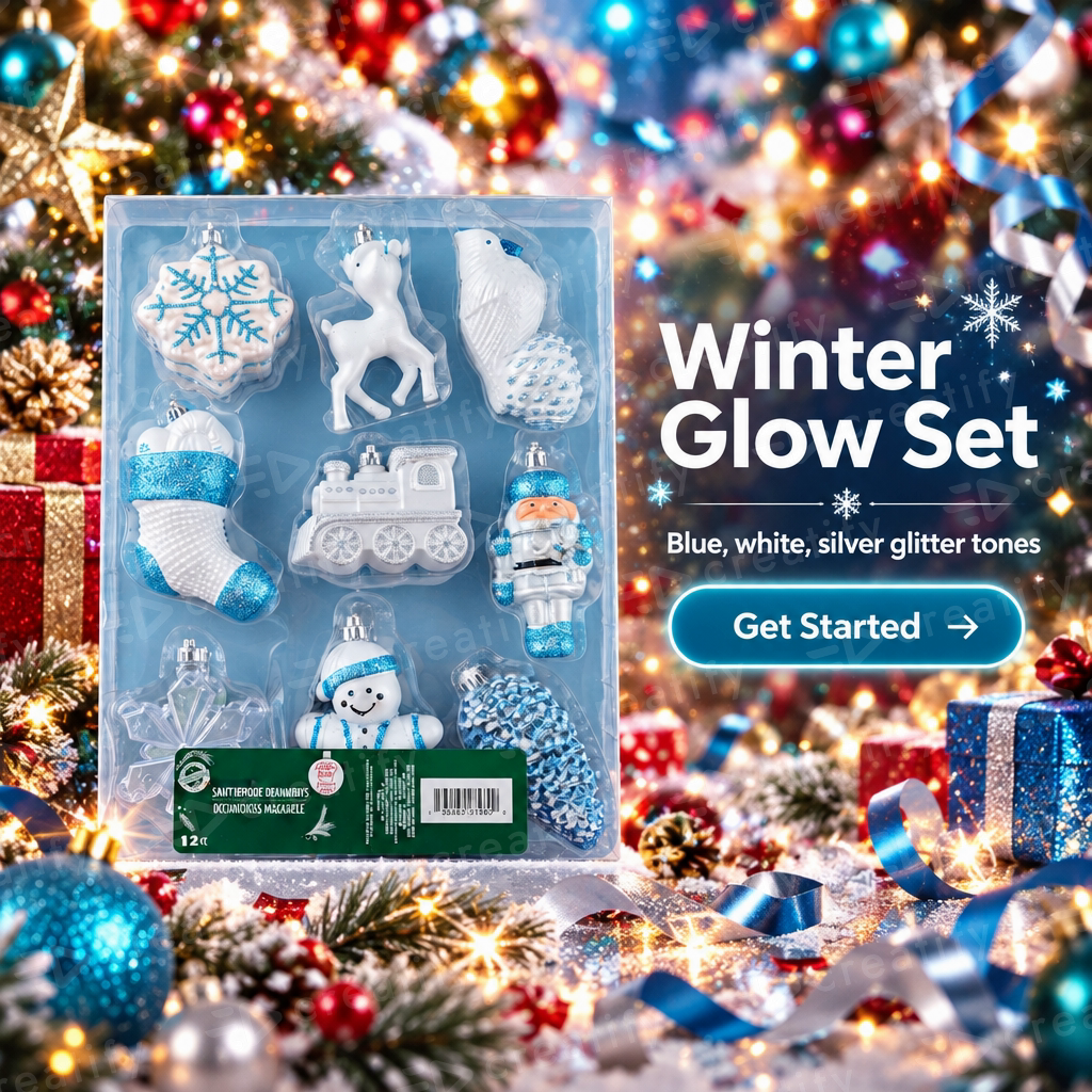 Christmas Tree Ornaments 12 Pack Plastic Winter Figures, Unique